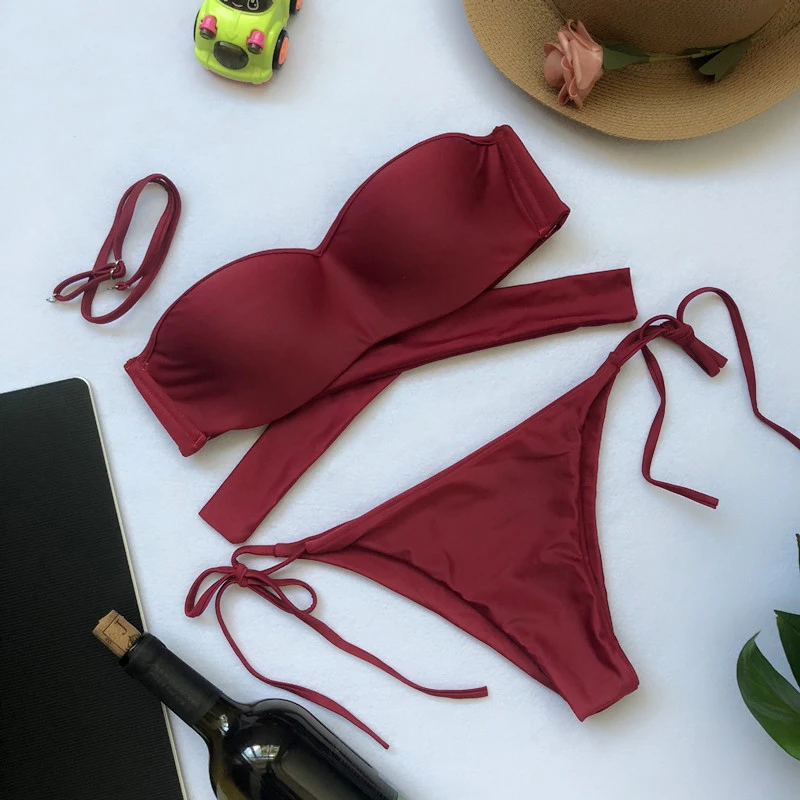 New Sexy Bikini 2019 Bandage Micro Brazilian Set Push Up Swimwear Women Swimsuit Bathing Suit Swim Wear Bandeau Biquin |