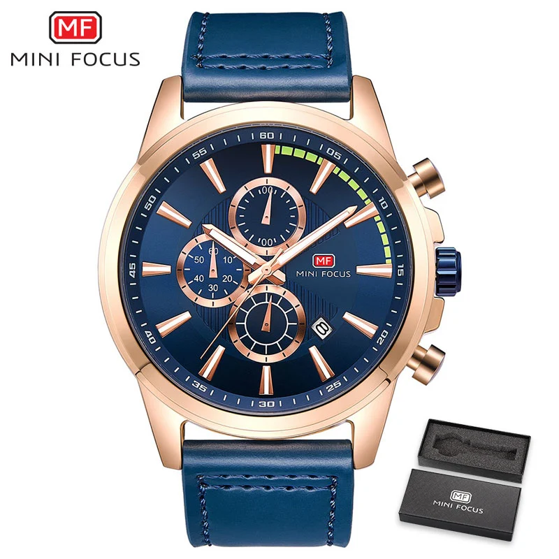 MINIFOCUS мужские наручные кварцевые часы роскошные брендовые водонепроницаемые