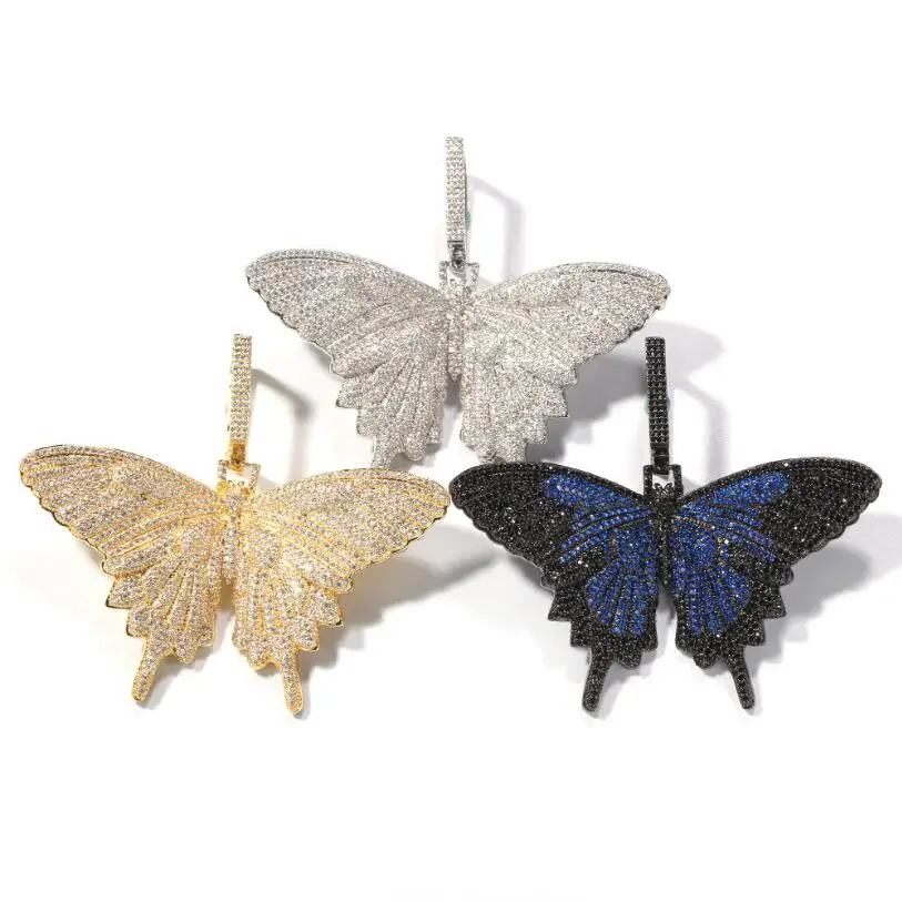 Bling Iced Out Butterfly Pendant Necklace For Men Women Gift Micro Pave AAA Cubic Zirconia Hip Hop | Украшения и аксессуары