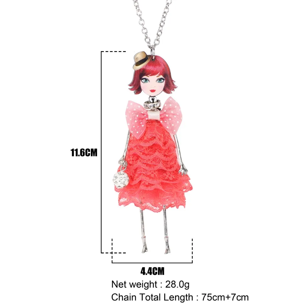 WEVENI Original Fabric Dress Adorable Doll Necklace Pendants Long Alloy Chain Collar Hot Trendy Jewelry Wholesale For Women | Украшения и
