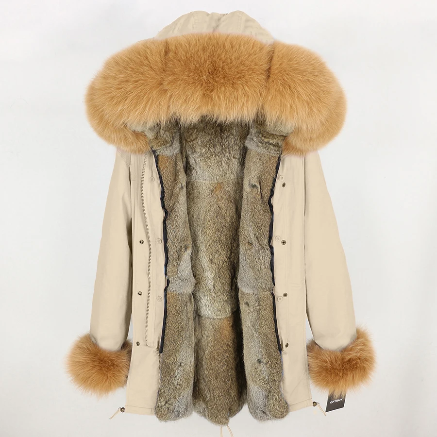 3 OFTBUY, зимняя женская куртка, пальто из натурального меха, длинная парка, Воротник из натурального Лисьего меха, капюшон, подкладка из кроличьего меха, толстая теплая верхняя одежда, бренд - Цвет: 3