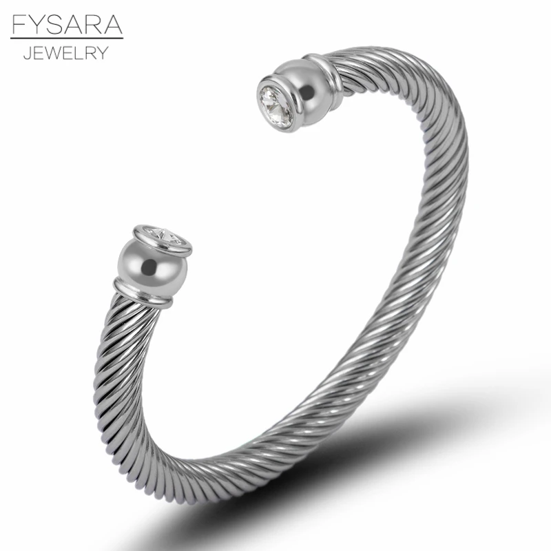 Steel Color FYSARA серебряные мужские панк эластичный браслет из нержавеющей стали крутить проволоку кристаллы Браслет-манжета и браслет для женщин аксессуары - Окраска металла: Steel Color