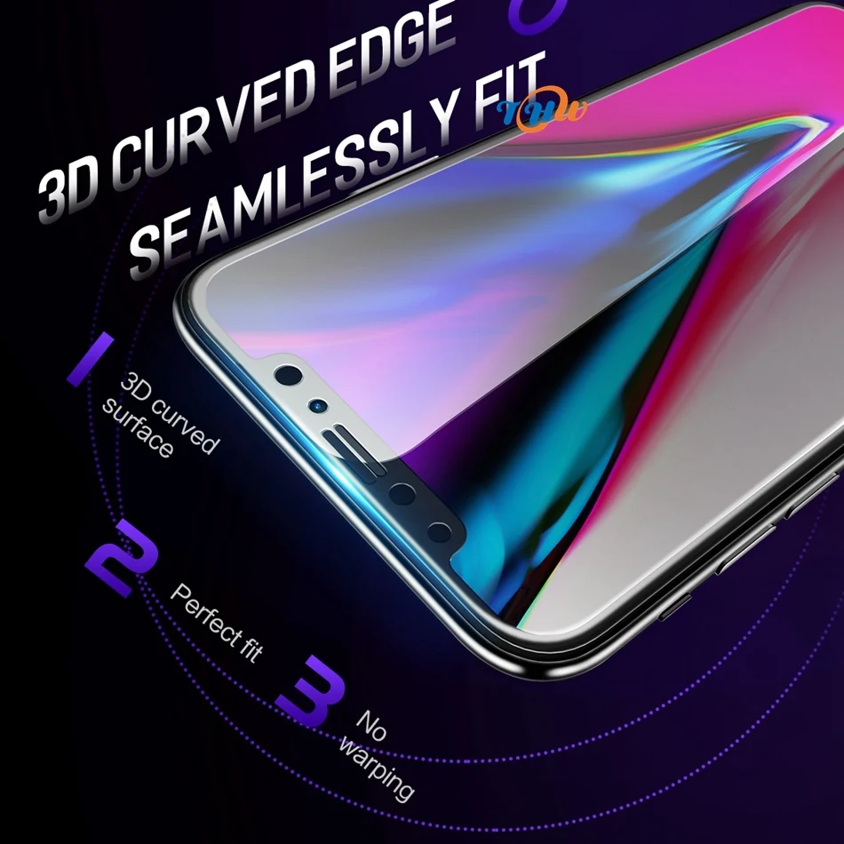 0.23mm 3D Curved Tempered Glass for iPhone X, Full Cover Soft Edge High Definition Anti Blue Light Screen Protector for iPhone X