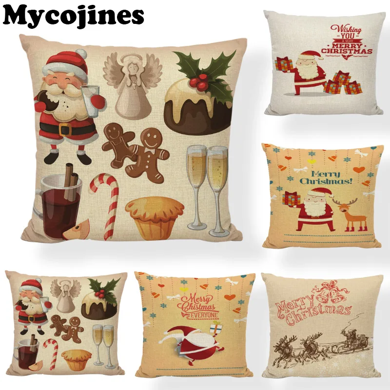 

Hot Sale Christmas Cushion Cover Bear Christmas Tree Snowman Deer Home Sofa Living Room Decor New Year Gift Linen Pillow Case
