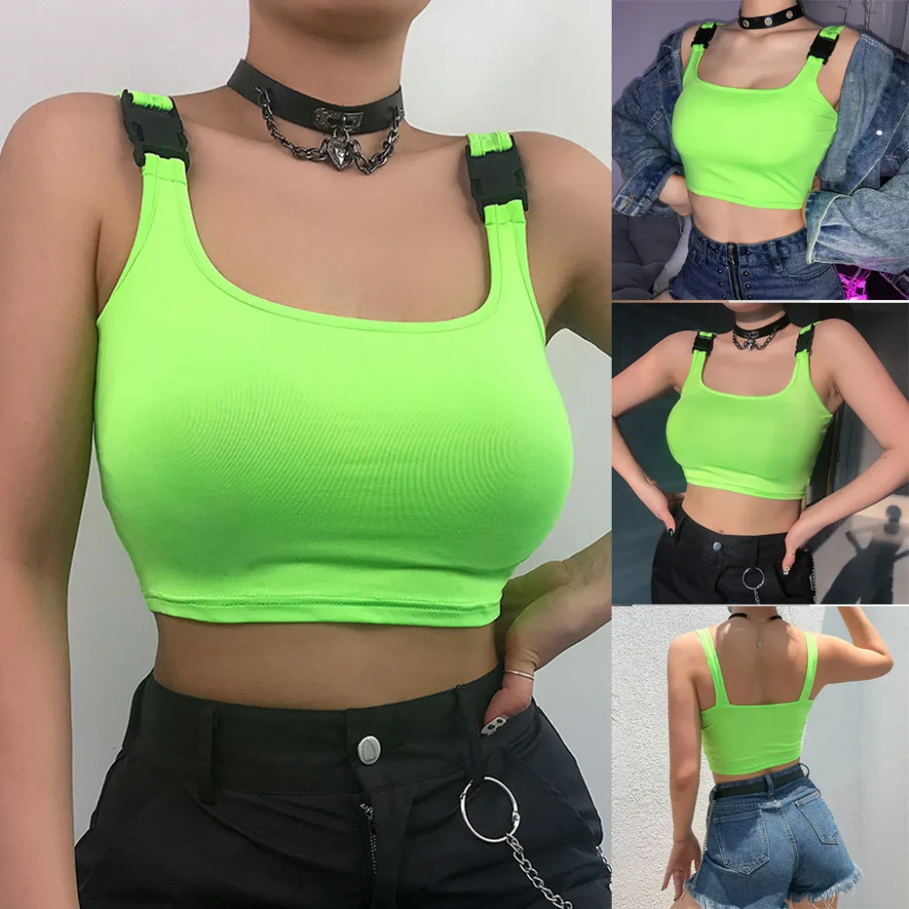 Fashion Women Sexy Square Neck Sleeveless Backless Buckle Strap Crop Tank Top Female Slimming Movement | Женская одежда