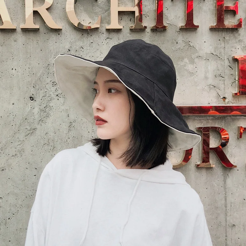 Double-sided Fisherman Hat Woman Face-shading Wide Brim Cap Female Sun Protecction Caps Autumn Winter Summer Sunshade Hats H228