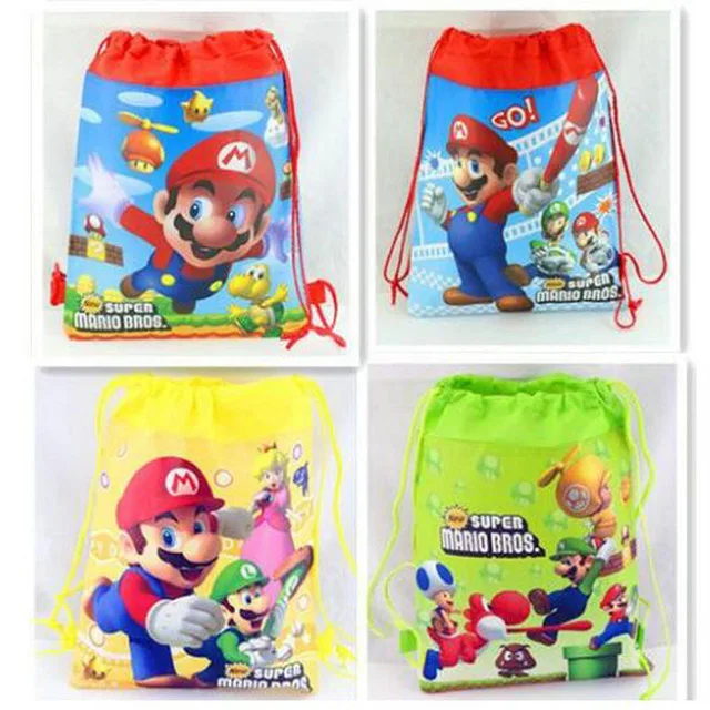 4 шт./лот Новый Супер Марио первый мультфильм Дети Drawstring печатных рюкзак пляжное