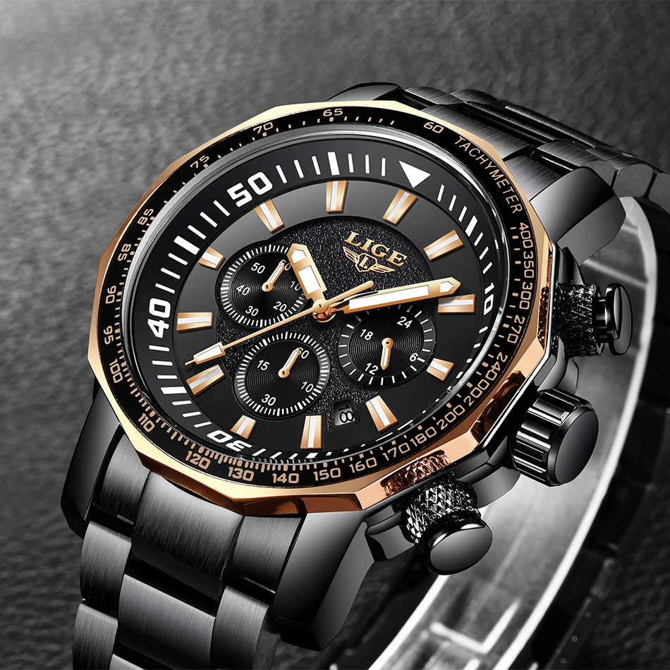 Relojes Hombre LIGE, мужские часы, Лидирующий бренд, Роскошные, 24 часа, дата, деловые кварцевые часы, мужские полностью стальные, большой циферблат, водонепроницаемые часы