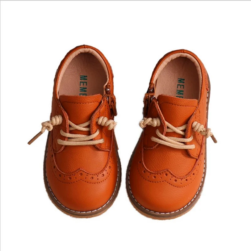 Baby Toddler Boy Girl Genuine Leather Oxfords Leather Shoes Little Kid Lace Up Children Fashion England Black Formal Dress Shoes