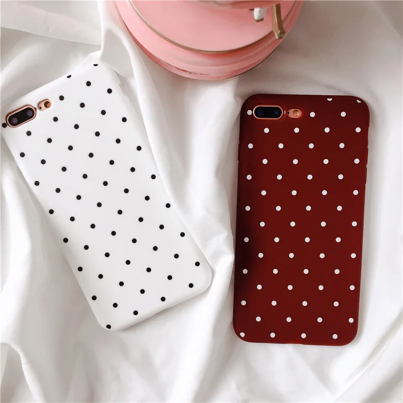 Чехлы для телефонов в винно-красный горошек iPhone 6 s Plus XS Max Wave Point Heart Cover Мягкий