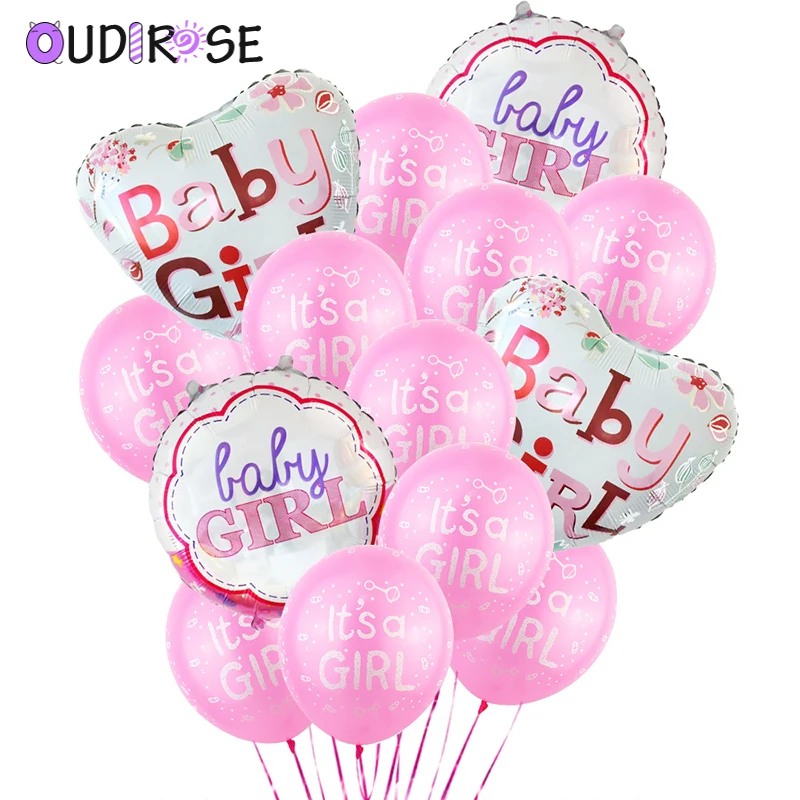 OUDIROSE 14 шт. 12 дюймов 18 латексная Фольга Воздушный шар для Бэйби Шауэр девочка 1 й