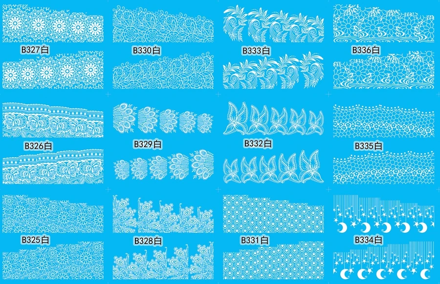 12 Sheets full water transfer nail art stickers decals nails decorations manicure tools beauty black white lace design B336 | Красота и