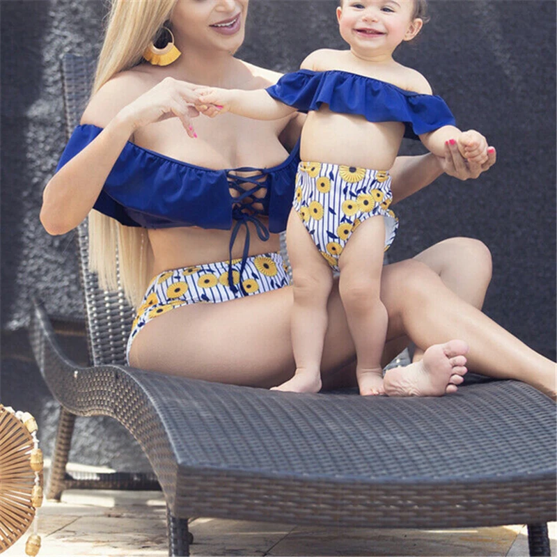 Модный Купальник для мамы и дочки летняя семейная одежда бикини с открытыми