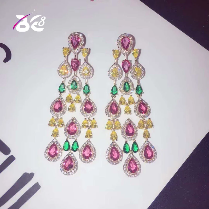 

Be 8 New Fashion Baguette Multi Cubic Zirconia Water Drop Wedding Big Earrings for Women Fashion Jewelry Brincos E752