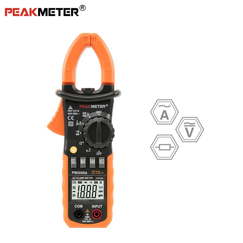 Цифровой токоизмерительный зажим PEAKMETER PM2008A с автоматическим выбором диапазона