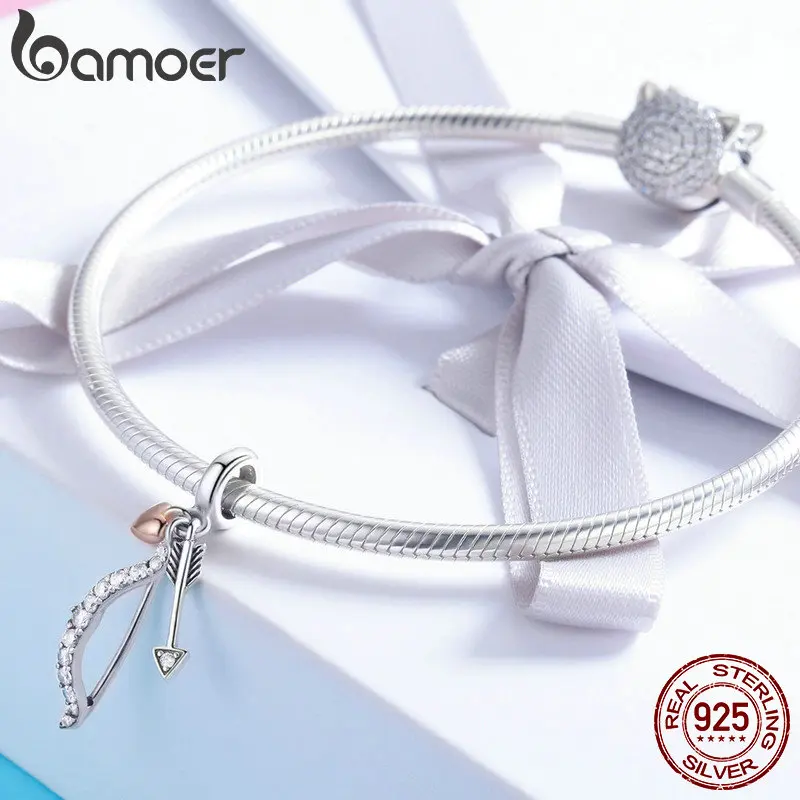 BAMOER, 925 пробы, серебро, любовь, пожелания, лук и стрела, подвеска, талисманы, подходят для браслетов и браслетов, ожерелье, ювелирное изделие, подарок SCC777