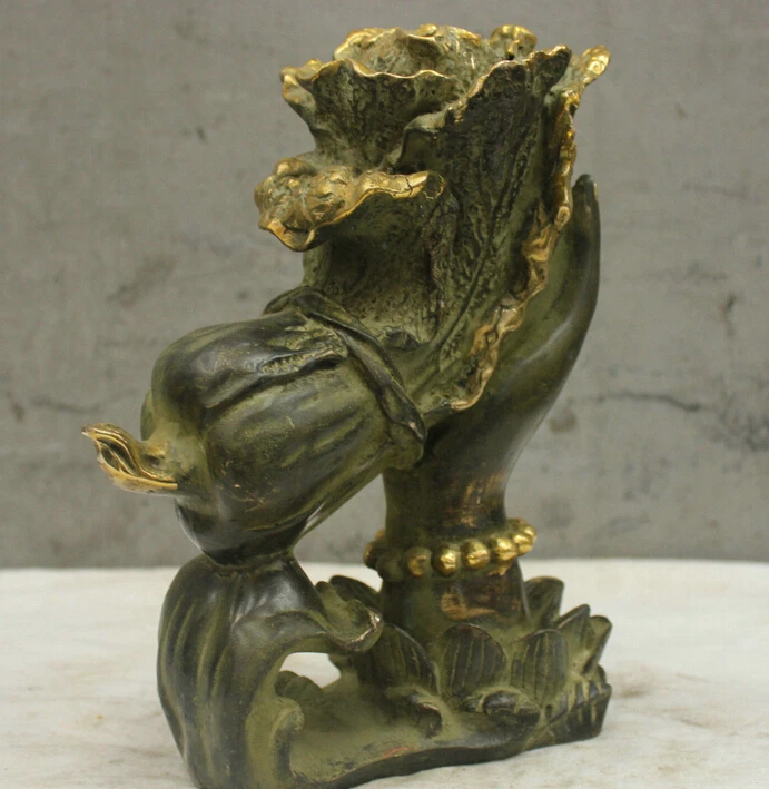 Китайская народная культура ручной бронзовый латунь статуя капусты будда рук