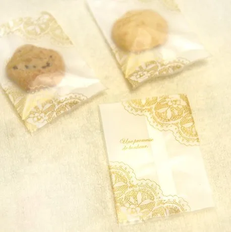 200 Gold Lace 8.5x11cm Heat Seal Cookie Bag,Plastic Bakery Gift Bag,Candy Biscuits Package Bags