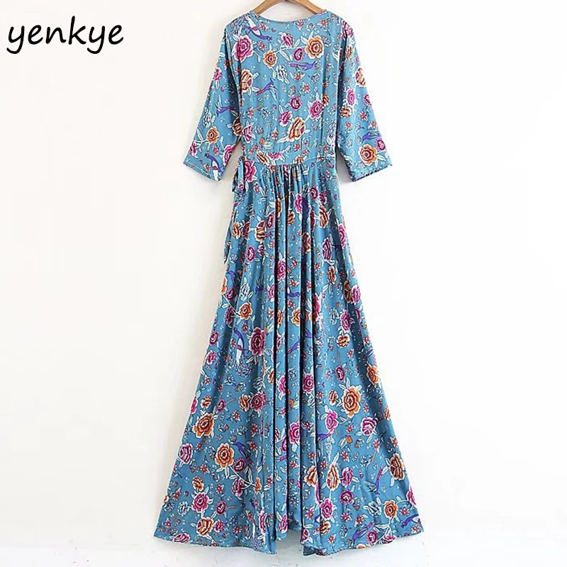 Boho 2018 Для женщин Винтаж с цветочным принтом праздничные Пляжное длинное платье