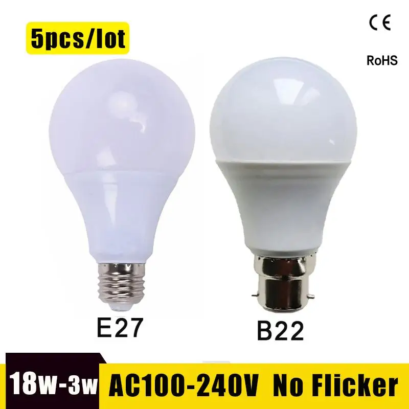 Светодиодная лампа E27 B22 светодиодная лампочка 18 Вт 15 12 9 7 5 3 SMD 2835 реальная