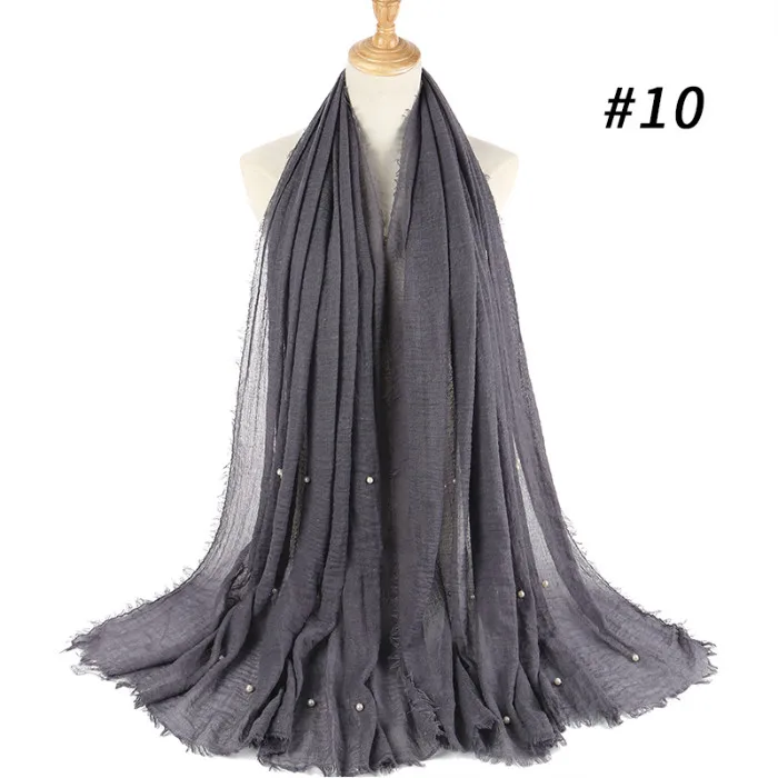 with pearls color10 Новое поступление Классический премиум вискоза Макси морщинка облако хиджаб шарф платок Мягкий Ислам Мусульманский мнущийся жемчуг обертывание - Цвет: with pearls color10