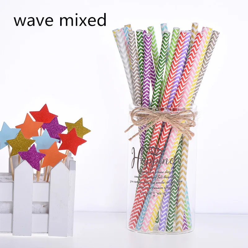 wave mixed 25 шт. креативные топперы для торта Фламинго бумажная соломинка для питья для детского душа мальчишник вечерние украшения для вечеринки сделанные своими руками - Цвет: wave mixed
