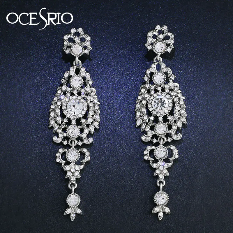 OCESRIO серебряное заявление серьги для Для женщин Большой Кристалл Длинные