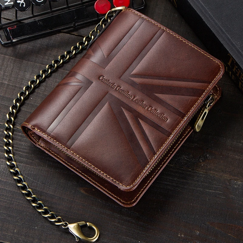 DOYUTIG European Genuine Cow Leather Men Short Wallet High Quality Male Horse Crazy Double Zippers New Coin Purses B044 |