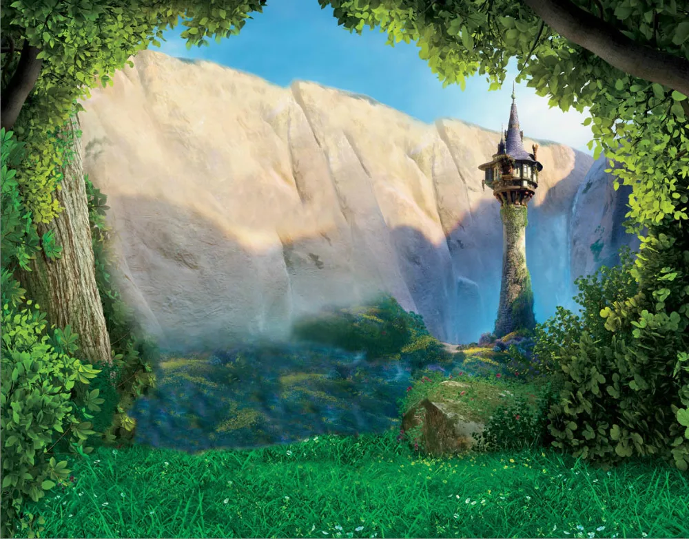 Виниловый фон для студийной фотосъемки с изображением Рапунцель солнечного  света скалы гор башни леса 240 см x 240 см 8 футов | AliExpress
