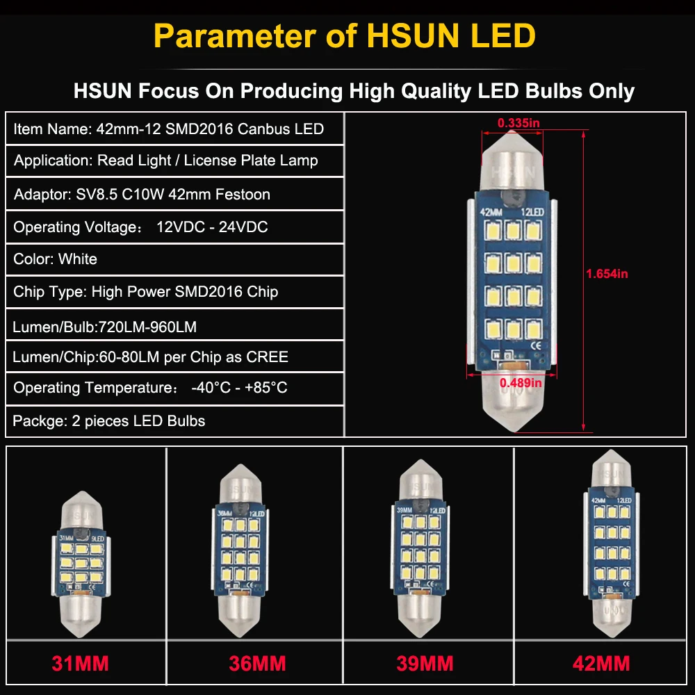 Сигнальная лампа HSUN 6000K C5W led C10W 36 мм 39 41 прибор для поверхностного монтажа чтения