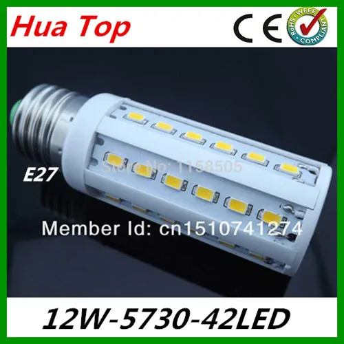 

Lampada 12W 110~130V/220V AC LED bulb Corn Light E27 led lamp 42 solar lustre SMD 5730/5630 Warm White/ Cold White free shipping