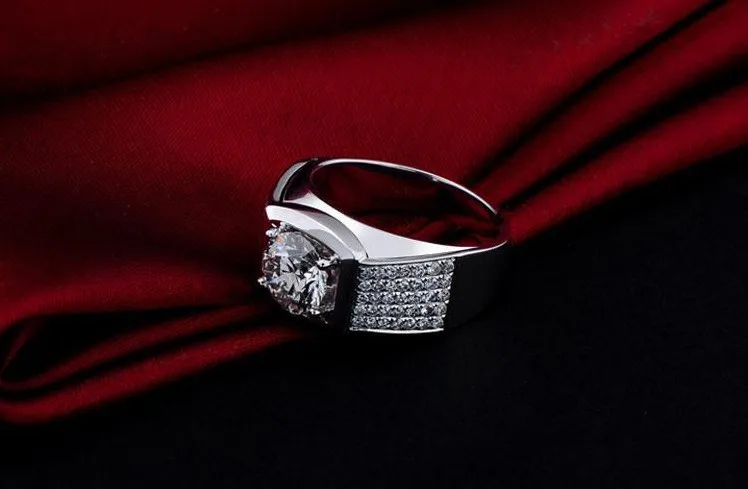 Кольцо мужское из белого золота с имитацией бриллианта 14 к|gift diamond tower|gifts for single