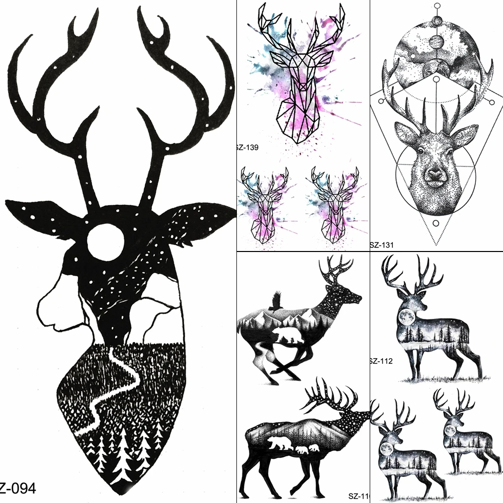 

FANRUI Tattoos Temporary Women Black Moon Deer Body Arm Art Buy Tattoo Fake Stickers Men Moon Elk Horn Moose Tatoos