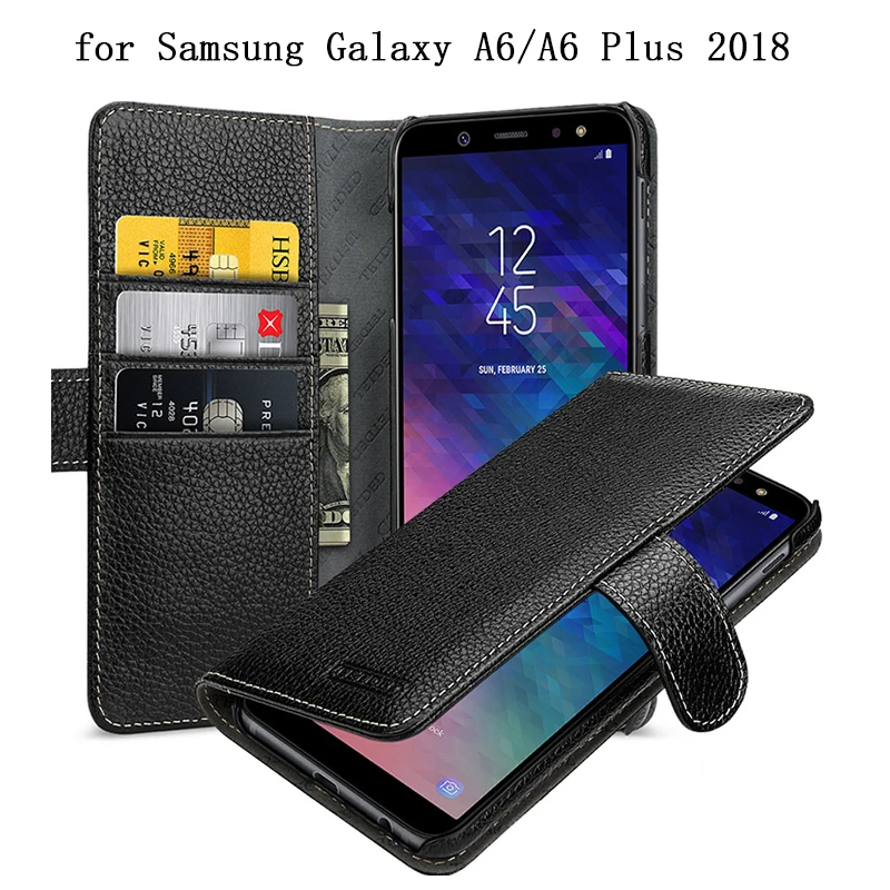 Wallet Case for Samsung Galaxy A6 2018 Version 100% Genuine Leather Phone Cover for Coque Galaxy A6 Plus A6+ Flip with card Slot