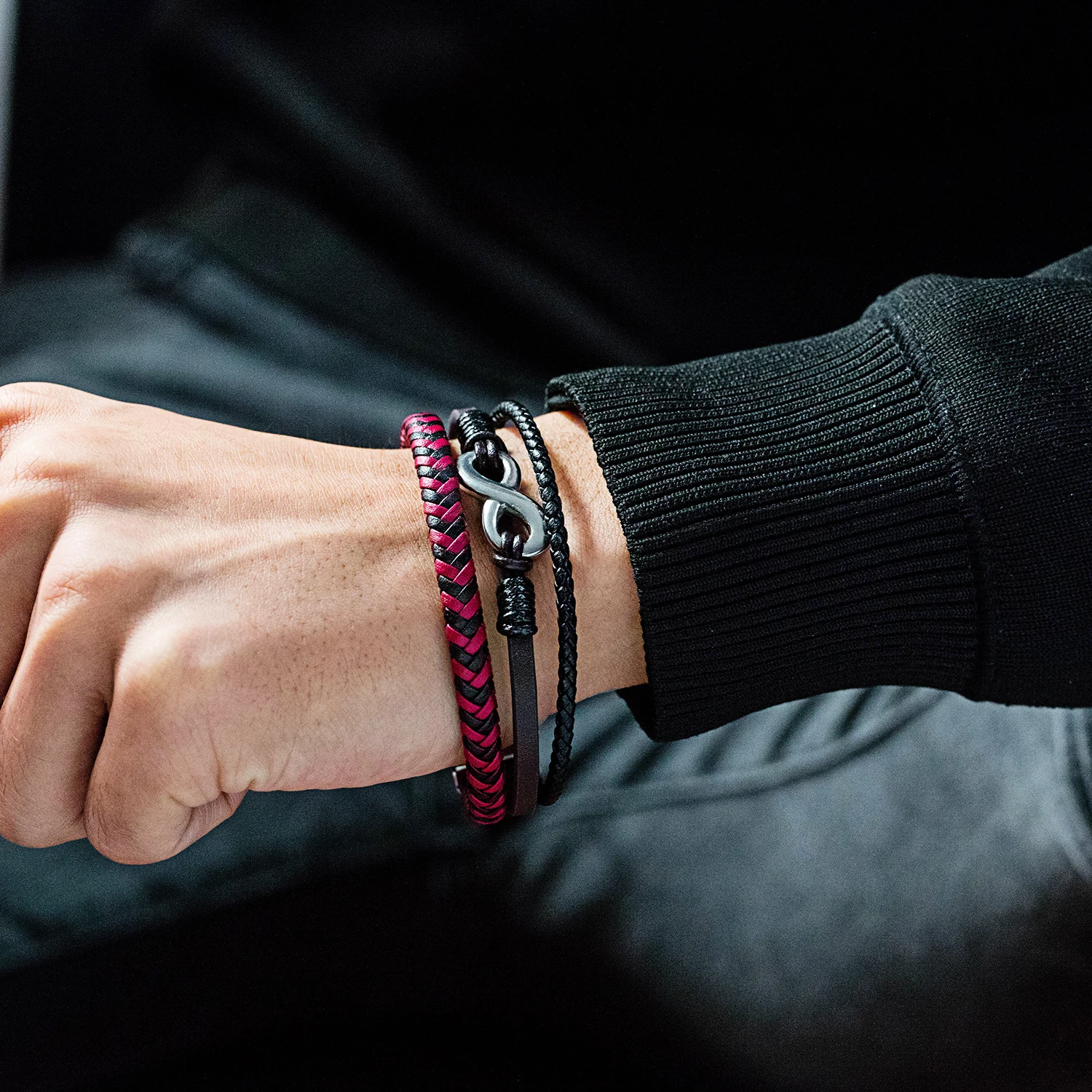 High Quality Stainless Infinity Men Bracelet PU Leather Black Hand Chain Friendship Brazelt Pulseira Masculina Dropshipping | Украшения и