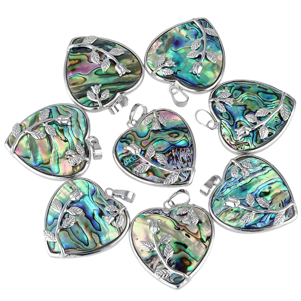 

SUNYIK Natural Abalone Shell Heart Shape Flower Pendant Fit Necklace