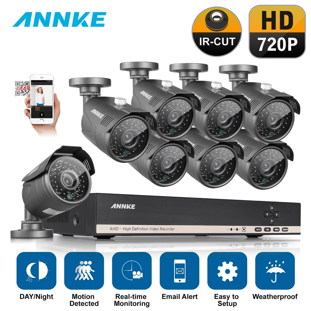 ANNKE охранных HD 1080N 720 P 960 8CH комплект для видеонаблюдения 8 шт. 1200TVL 1MP AHD защищенная
