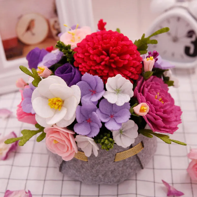flower 12 12 видов стилей, имитация букетов, войлок, сделай сам, пакет, бесплатный покрой, ручной работы, искусственный цветок для свадьбы/украшения гостиной - Цвет: flower 12