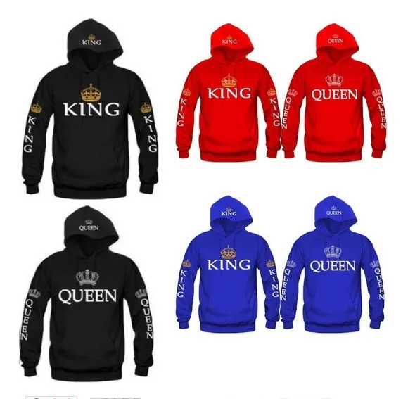 Толстовка с капюшоном OMSJ Повседневная для влюбленных пар 3 цвета принтом King Queen