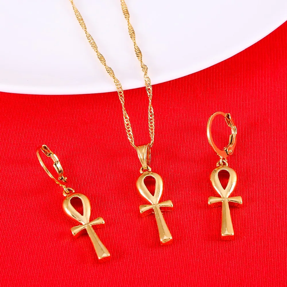 Египетский Анкх комплект ювелирных изделий с крестом для женщин подвески