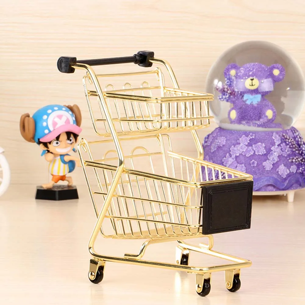 Продукты игрушки Мини двухслойная хозяйственная модель тележки кованого железа