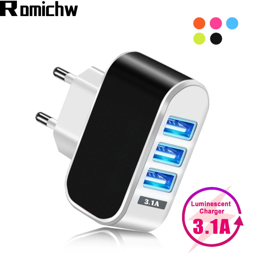 ROMICHW Универсальное зарядное устройство 5 В 3.1A USB для быстрой зарядки iPhone X XR