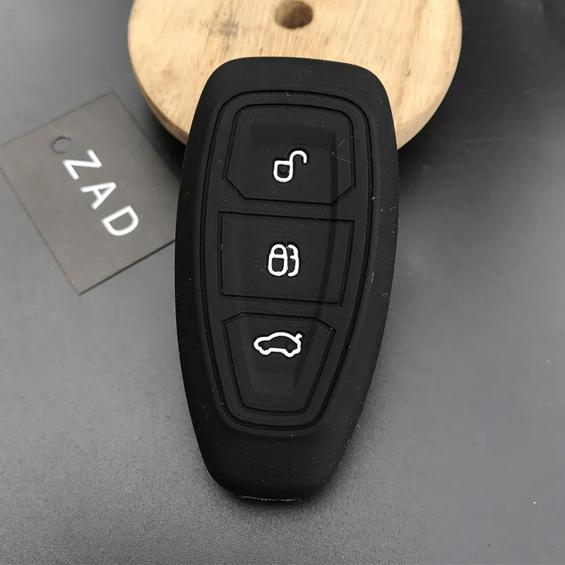 ZAD силиконовый чехол для ключей от машины чехол для Ford Mondeo Focus Fiesta Kuga C-Max S-Max MK3 Замена авто 3 кнопки ключ протектор - Название цвета: Черный