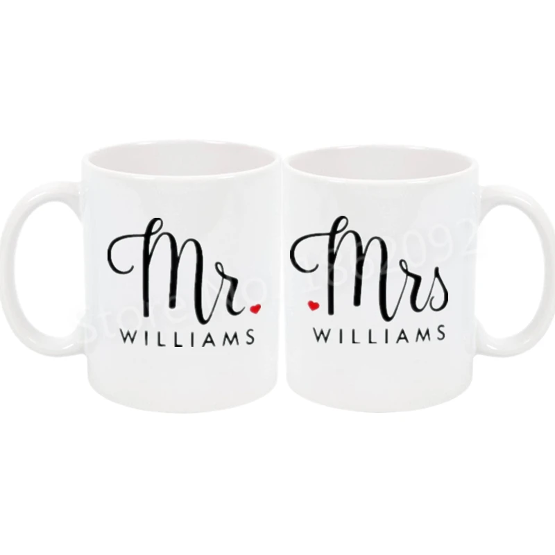 Modern Mr Mrs Mug Set Personalised Mr Mrs Coffee Mug Couple Tea Cup Fashion Heart Custom Anniversary Wedding Gifts Ceramic 11oz