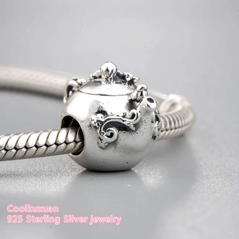 Spring 925 Sterling Silver Enchanted Tea Pot Charm, Clear CZ Charm Beads Fit Original Pandora Charms Bracelet jewelry