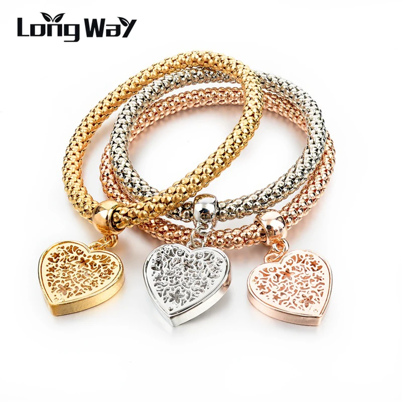 Женские браслеты с подвесками LongWay Этнические сердечками золотого цвета и