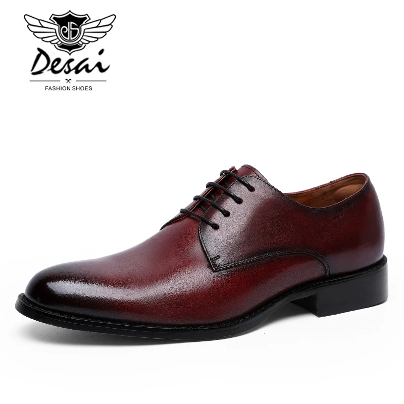 Wine Red Desai бренд из натуральной нешлифованной кожи Бизнес Мужские модельные туфли ретро Лакированная кожа туфли-оксфорды для мужчин Размеры ЕС 38-47 - Цвет: Wine Red