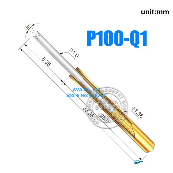 100 штук P100 Q1 Диаметр 1 36 мм длина 33 35 180 г пружинный тестовый зонд|spring test probe|pin pinpin |