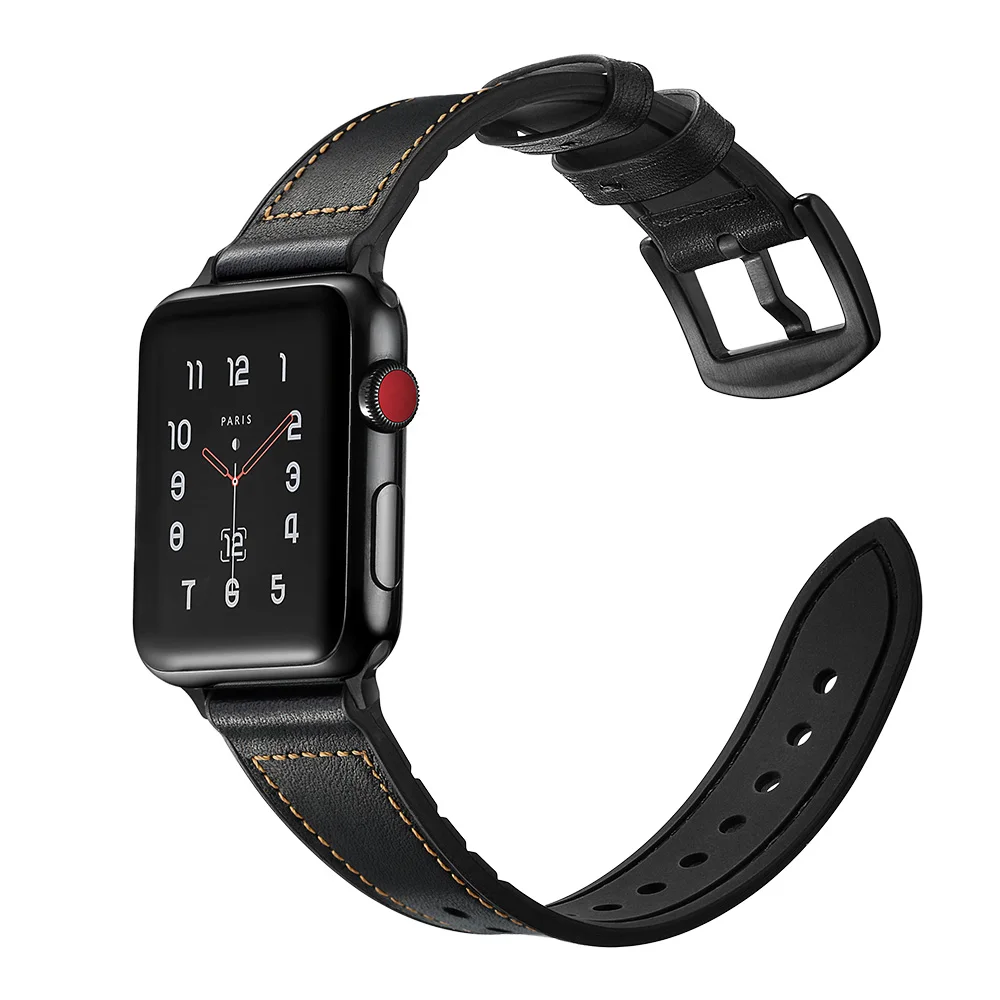Ремешок BEAFIRY спортивный из кожи и силикона для Apple Watch 4 Band 40 мм 44 iwatch 4/3/2/1 38 42