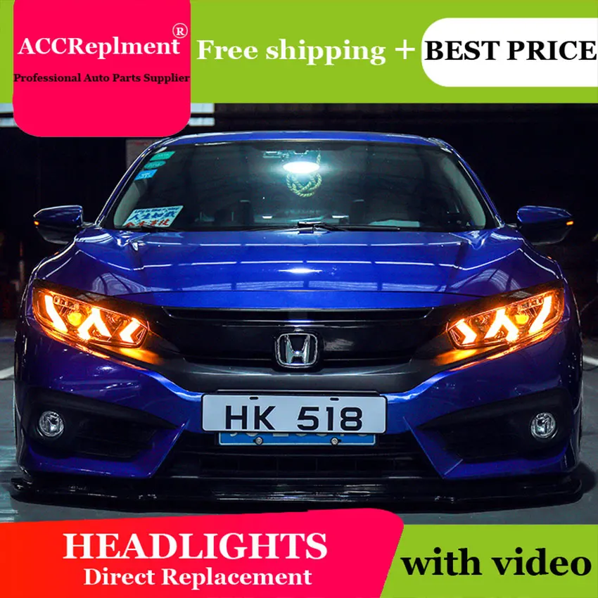 Автомобильный Стайлинг для Honda Civic светодиодный головной светильник s 2016 2019 фара